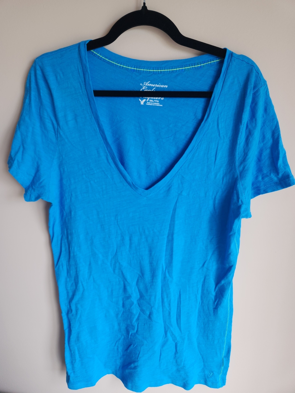 American Eagle Outfitters Women's V-Neck Tee - Bright Blue Size XXL